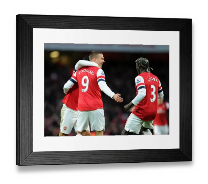 Framed Print : Celebrating a Goal: Lukas Podolski and Bacary Sagna (Arsenal vs Stoke City, 2012-13)