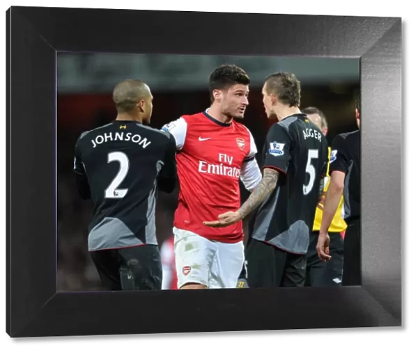 Olivier Giroud (Arsenal) Glen Johnson and Daniel Agger (Liverpool). Arsenal 2: 2 Liverpool