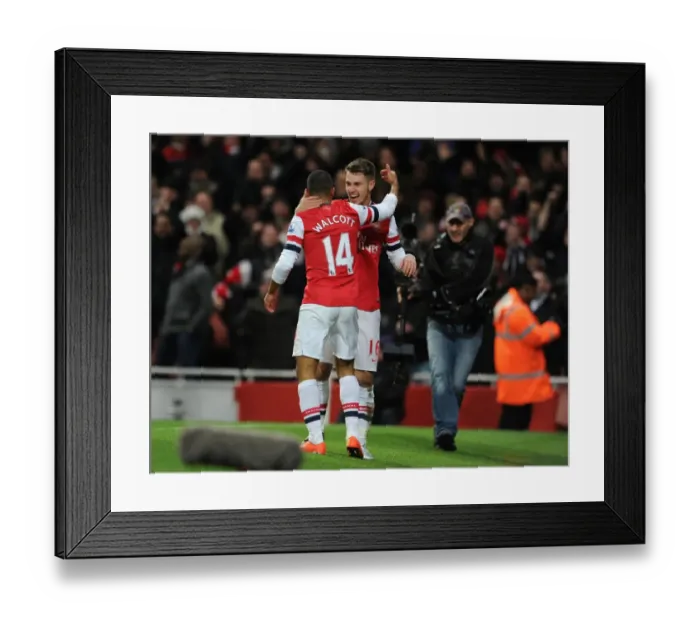 Framed Print : Theo Walcott and Aaron Ramsey Celebrate Arsenal's Second Goal vs. Liverpool (2013)