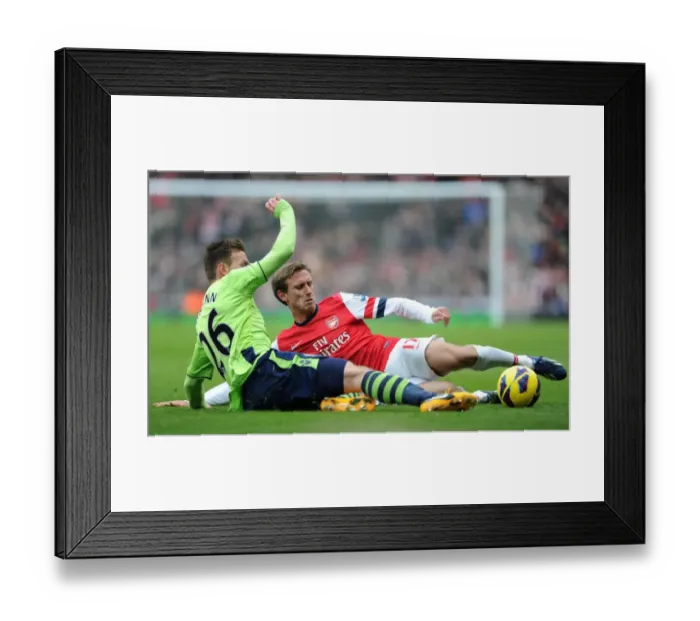 Framed Print : Monreal's Last-Minute Tackle Against Weimann (2012-13): Aston Villa vs. Arsenal