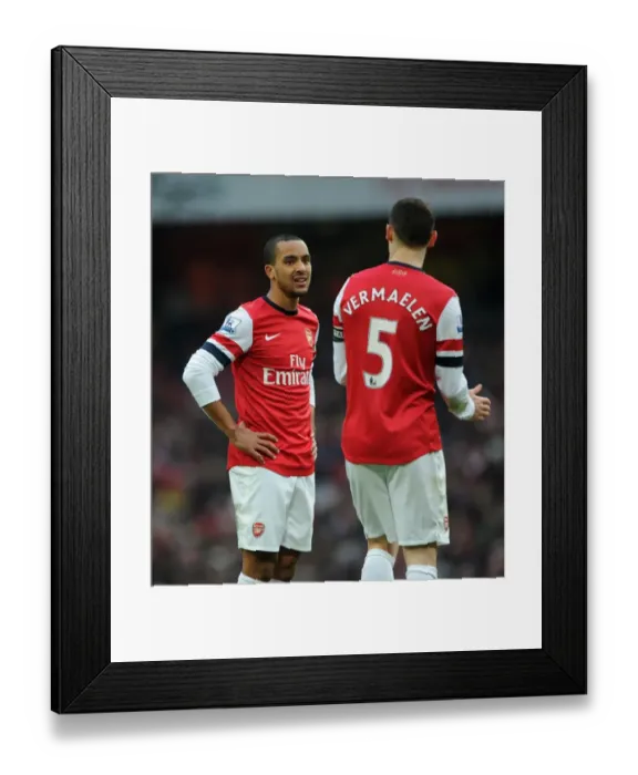 Framed Print : Arsenal: Theo Walcott and Thomas Vermaelen in Deep Conversation during Arsenal v Aston Villa (2012-13) Framed Print : Arsenal: Theo Walcott and Thomas Vermaelen in Deep Conversation during Arsenal v Aston Villa (2012-13)