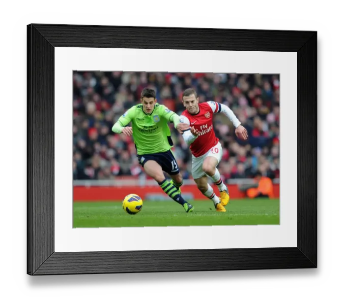 Framed Print : Jack Wilshere Surges Past Ashley Westwood: Arsenal vs. Aston Villa, Premier League 2012-13