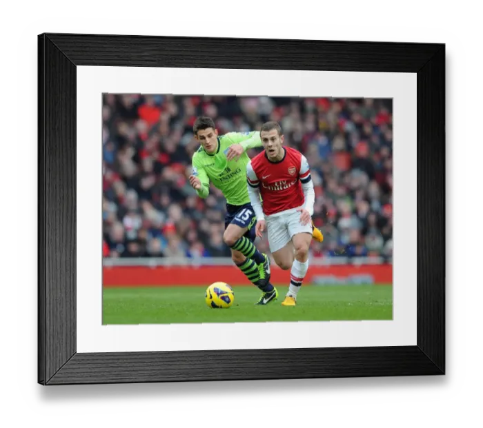 Framed Print : Jack Wilshere Outsmarts Ashley Westwood: Arsenal vs Aston Villa, Premier League 2012-13