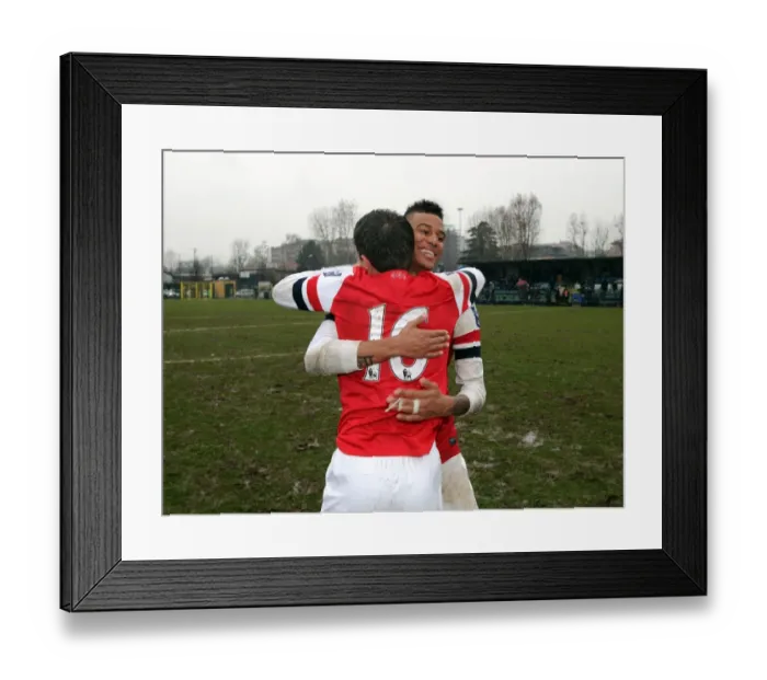 Framed Print : Celebrating Victory: Angha and Lipman of Arsenal U19 after Winning the NextGen Series Match against Inter Milan U19