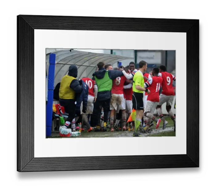 Framed Print : Nico Yennaris celebrates scoring for Arsenal with his team mates. Inter Milan U19 0: 1 Arsenal U19 Framed Print : Nico Yennaris celebrates scoring for Arsenal with his team mates. Inter Milan U19 0: 1 Arsenal U19