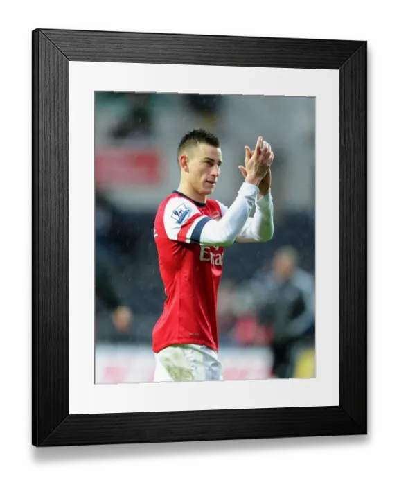 Framed Print : Laurent Koscielny Celebrates with Arsenal Fans after Swansea Victory, 2013