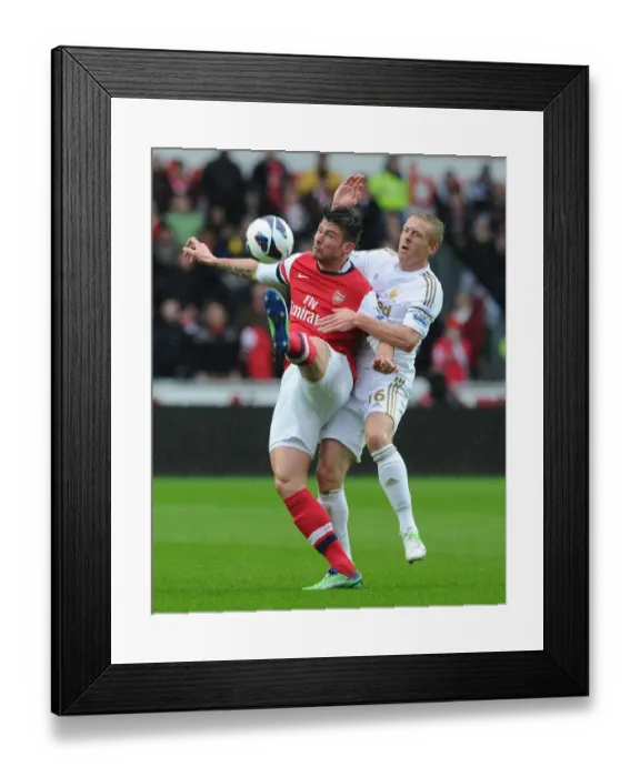 Framed Print : Clash at Liberty: Giroud vs Monk - Swansea City vs Arsenal, Premier League 2012-13