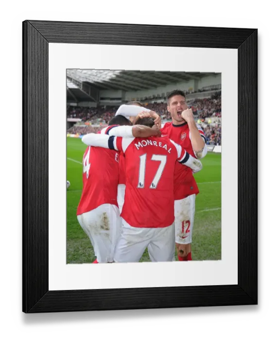 Framed Print : Olivier Giroud and Nacho Monreal Celebrate Arsenal's Goal Against Swansea City