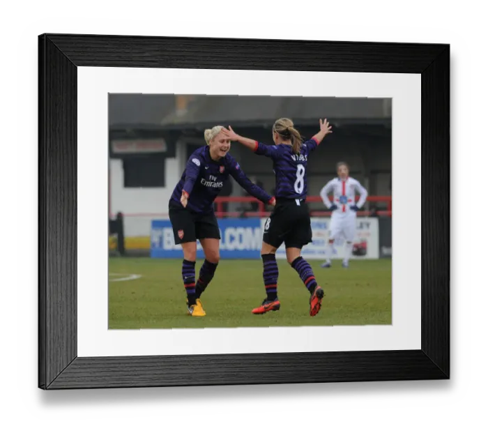 Framed Print : Arsenal Ladies FC Reach UEFA Women's Champions League Semifinals: Nobbs and Houghton's Euphoric Goal Celebration