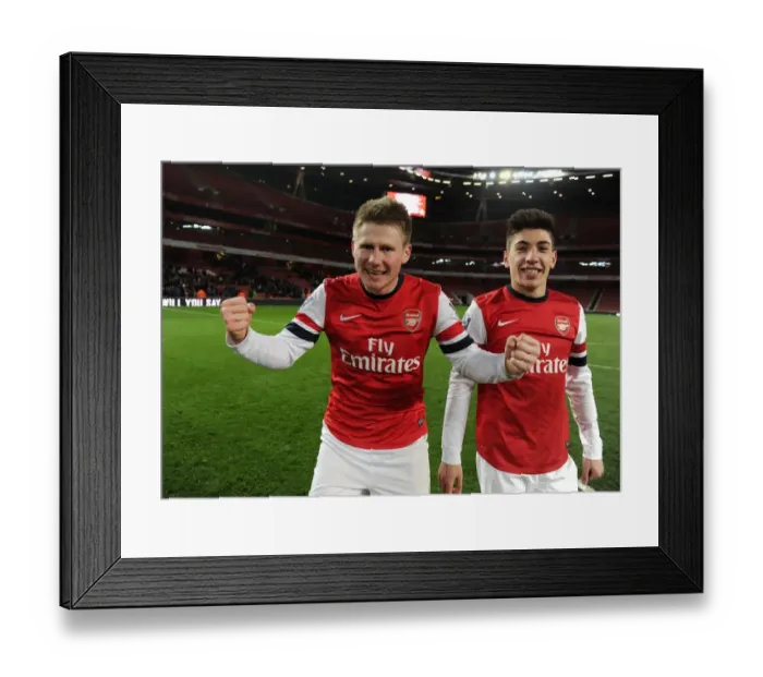 Framed Print : Sead Hajrovic with Hector Bellerin (Arsenal) after the match. Arsenal U19 1: 0 CSKA Moscow U19
