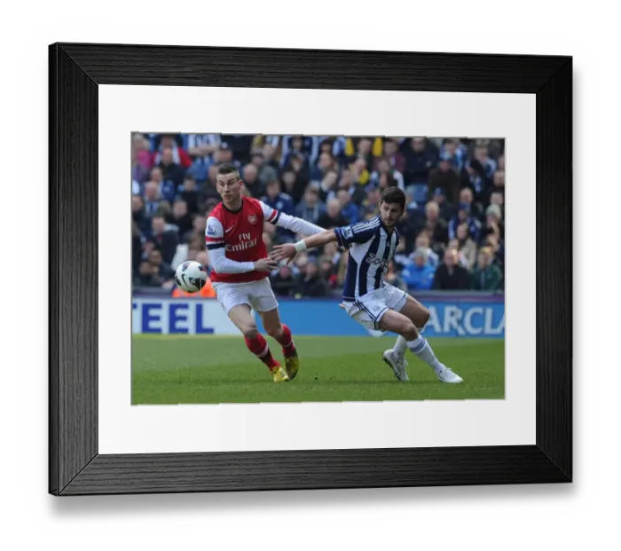 Framed Print : Koscielny Stands Firm Against Long: West Bromwich Albion vs Arsenal, Premier League 2012-13