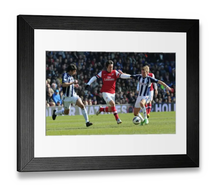 Framed Print : Tomas Rosicky Battles Past Claudio Yacob and James Morrison in Arsenal's Premier League Clash with West Bromwich Albion