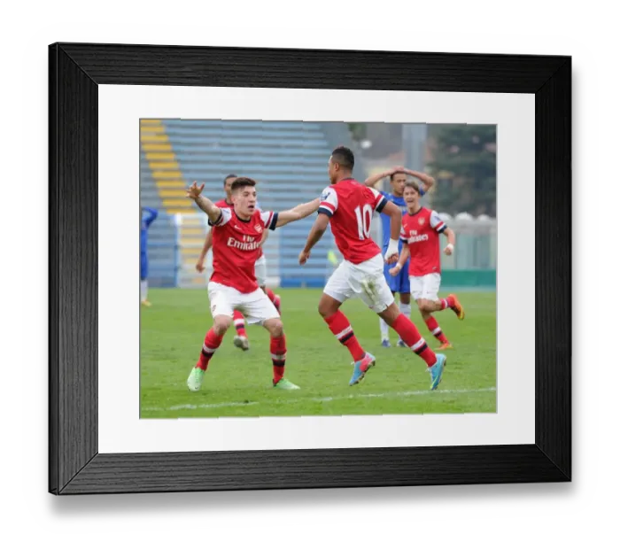 Framed Print : Serge Gnabry celebrates scoring Arsenals 3rd goal with Hector Bellerin. Arsenal 3: 4 Chelsea Framed Print : Serge Gnabry celebrates scoring Arsenals 3rd goal with Hector Bellerin. Arsenal 3: 4 Chelsea