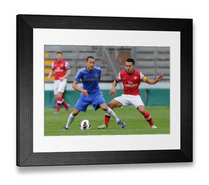 Framed Print : Arsenal's Nico Yennaris Clashes with Chelsea's Lewis Baker in NextGen Series Semi-Final