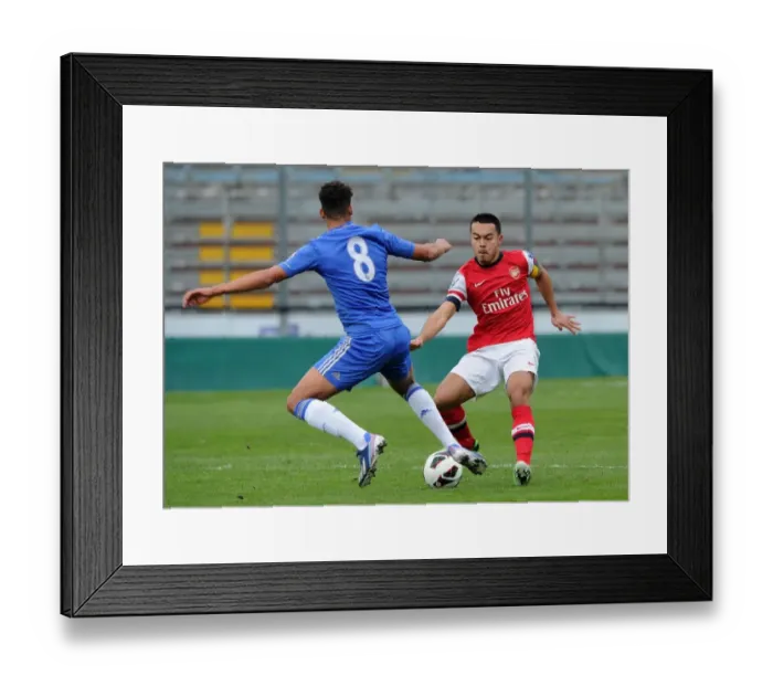 Framed Print : Arsenal's Nico Yennaris Tackles Ruben Cheek in NextGen Series Semi-Final Clash Against Chelsea Framed Print : Arsenal's Nico Yennaris Tackles Ruben Cheek in NextGen Series Semi-Final Clash Against Chelsea