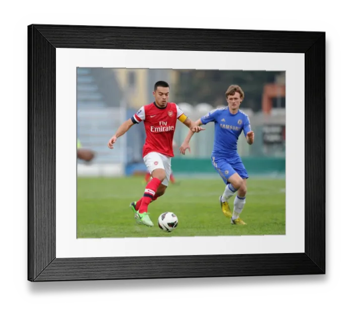 Framed Print : Arsenal's Nico Yennaris Clashes with Chelsea's John Swift in NextGen Series Semi-Final