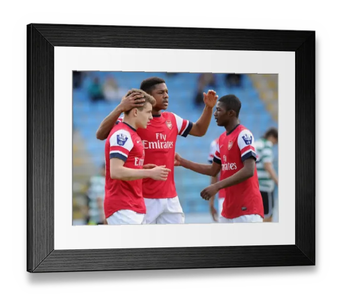 Framed Print : Arsenal U19s Celebrate Third Place Goal: Thomas Eisfeld, Chuba Akpom, Ainsley Maitland-Niles vs. Sporting Lisbon U19, NextGen Series 2013 Framed Print : Arsenal U19s Celebrate Third Place Goal: Thomas Eisfeld, Chuba Akpom, Ainsley Maitland-Niles vs. Sporting Lisbon U19, NextGen Series 2013