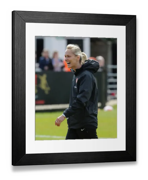 Framed Print : Shelley Kerr Leads Arsenal Ladies FC in UEFA Women's Champions League Semi-Final Clash against VfL Wolfsburg