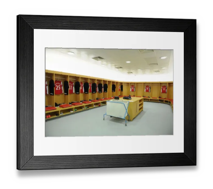 Framed Print : Arsenal Home Changing Room Before Arsenal v Reading, Premier League 2012-13