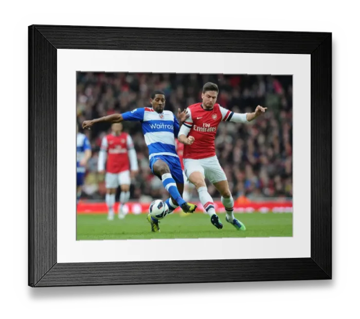 Framed Print : Arsenal vs. Reading: Olivier Giroud vs. Mikele Leigertwood Clash in Premier League Action