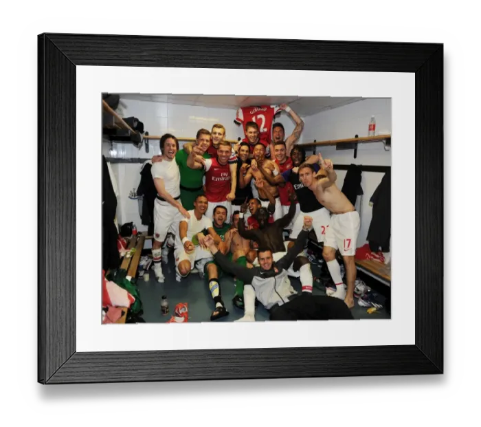 Framed Print : Arsenal's Euphoric Changing Room Celebration: Newcastle United vs Arsenal, Premier League 2012-13