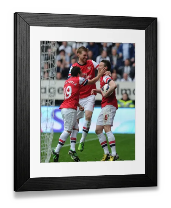 Framed Print : Celebrating the Winning Goal: Koscielny, Cazorla, and Mertesacker (Arsenal at Newcastle United, 2012-13)