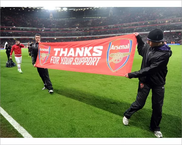 Ballboys banner during the lap of appreciation at the end of the match. Arsenal 4: 1 Wigan Athletic