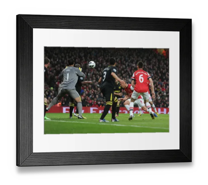 Framed Print : Podolski Scores First: Arsenal vs. Wigan Athletic, Premier League 2012-13