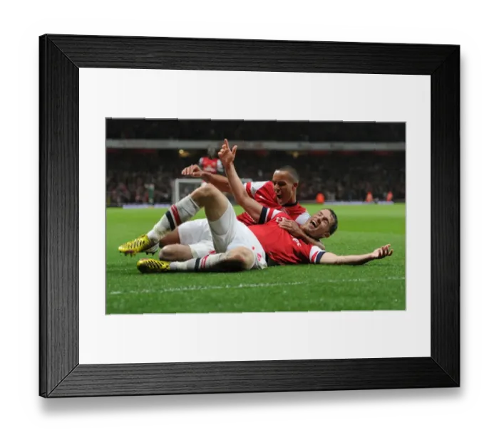 Framed Print : Arsenal's Ramsey and Walcott Celebrate Goals Against Wigan Athletic (2012-13) Framed Print : Arsenal's Ramsey and Walcott Celebrate Goals Against Wigan Athletic (2012-13)