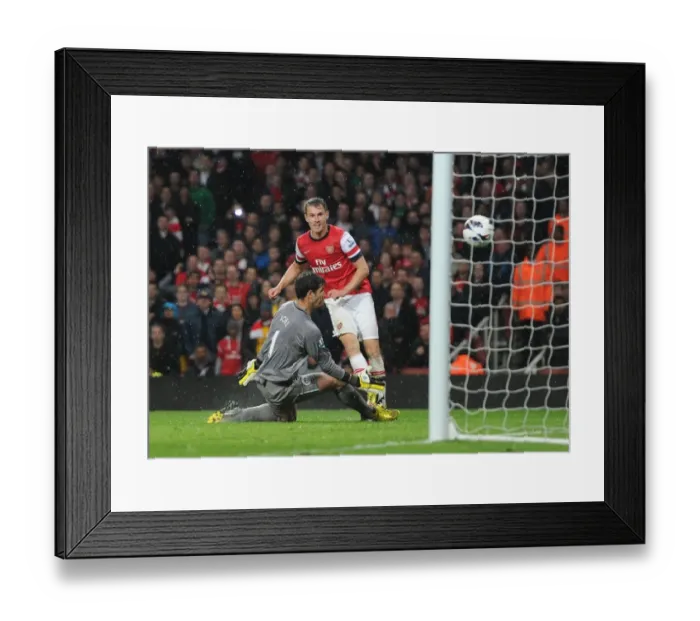 Framed Print : Aaron Ramsey Scores the Fourth Goal Past Joel Robles: Arsenal vs. Wigan Athletic (2013)