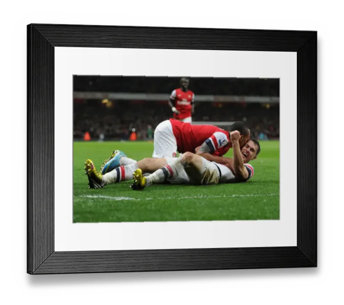Framed Print : Arsenal: Ramsey and Walcott's Euphoric Goal Celebration (2012-13) vs. Wigan Athletic