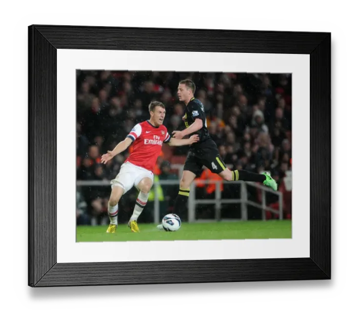 Framed Print : Arsenal's Ramsey Scores in 4-1 Victory over Wigan Athletic, Barclays Premier League, Emirates Stadium, May 2013
