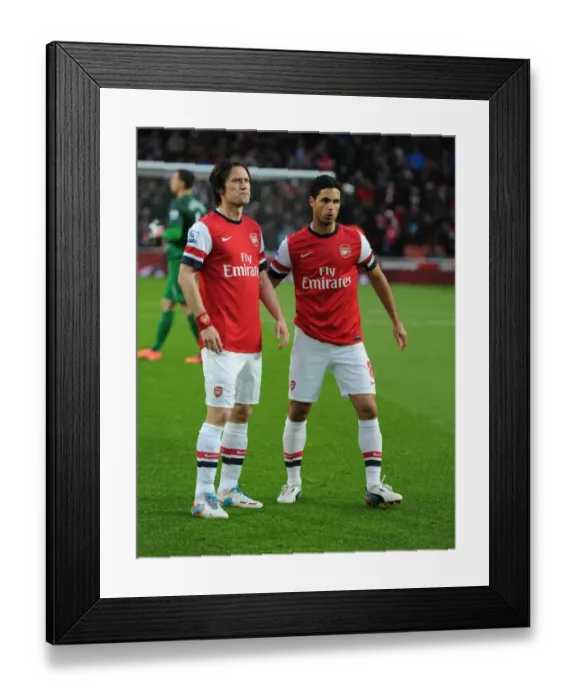 Framed Print : Arsenal's Rosicky and Arteta Before Arsenal v Wigan Athletic, Premier League 2012-13