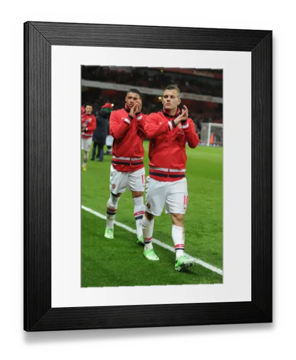 Framed Print : Arsenal's Jack Wilshere and Alex Oxlade-Chamberlain Celebrate Victory Over Wigan Athletic (2012-13) Framed Print : Arsenal's Jack Wilshere and Alex Oxlade-Chamberlain Celebrate Victory Over Wigan Athletic (2012-13)