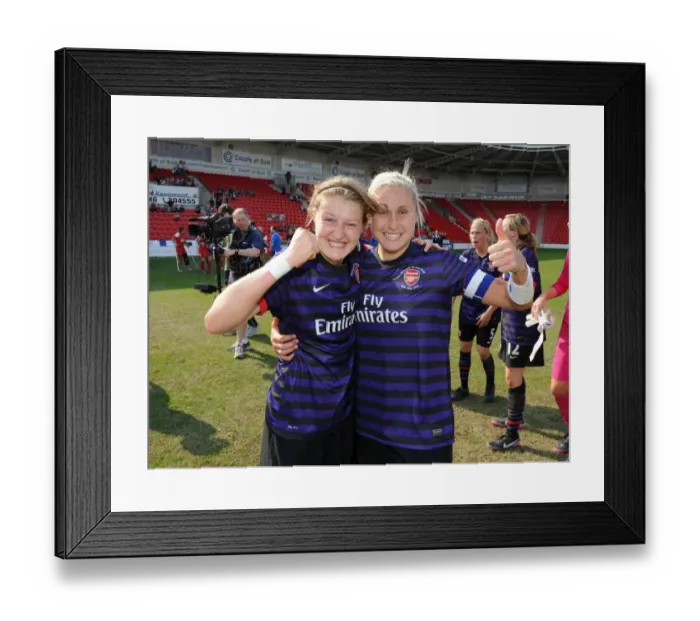 Framed Print : Ellen White and Steph Houghton (Arsenal) after the match. Arsenal Ladies 3: 0 Bristol Academy