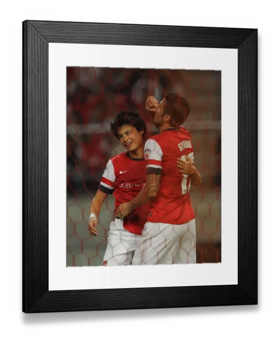 Framed Print : Giroud and Miyaichi Celebrate Goal: Nagoya Grampus vs. Arsenal, 2013