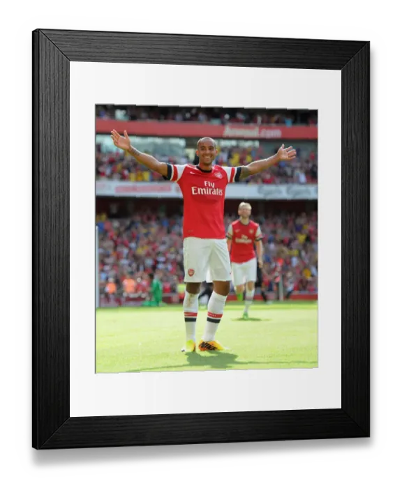 Framed Print : Theo Walcott's Euphoric Goal Celebration: Arsenal vs. Galatasaray, Emirates Cup 2013