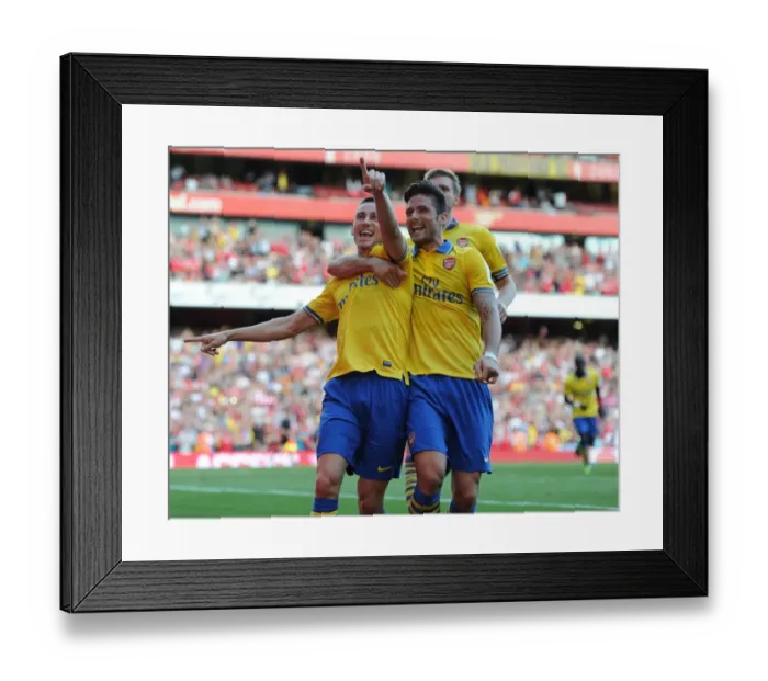 Framed Print : Arsenal's Koscielny and Giroud Celebrate Goal During Emirates Cup Match (2013-14: Arsenal vs Napoli) Framed Print : Arsenal's Koscielny and Giroud Celebrate Goal During Emirates Cup Match (2013-14: Arsenal vs Napoli)