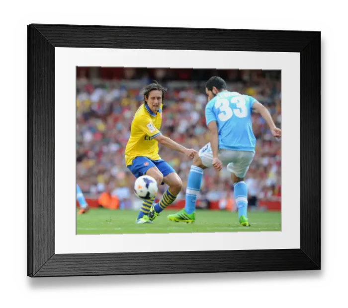 Framed Print : Tomas Rosicky (Arsenal) Raul Albiol (Napoli). Arsenal 2: 2 Napoli. Emirates Cup Day One Framed Print : Tomas Rosicky (Arsenal) Raul Albiol (Napoli). Arsenal 2: 2 Napoli. Emirates Cup Day One
