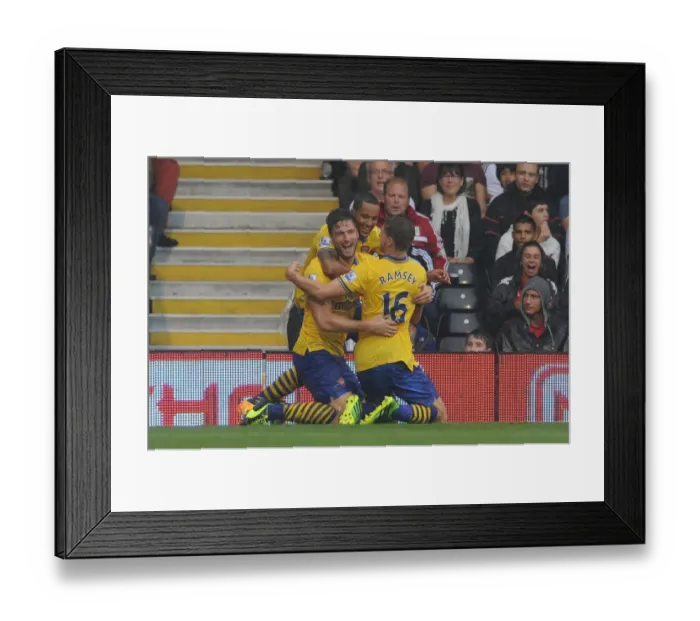 Framed Print : Olivier Giroud, Theo Walcott, and Aaron Ramsey Celebrate Arsenal's First Goal vs. Fulham (2013-14)