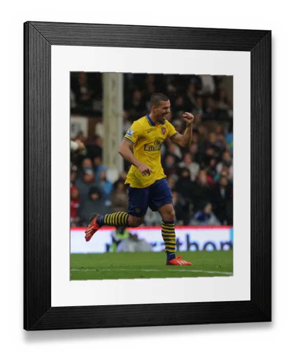 Framed Print : Podolski Scores the Second: Fulham vs. Arsenal, Premier League 2013-14 Framed Print : Podolski Scores the Second: Fulham vs. Arsenal, Premier League 2013-14