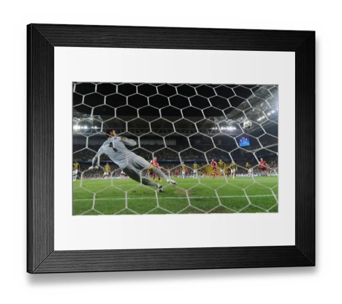 Framed Print : Olivier Giroud Scores Penalty as Arsenal Take Command in Fenerbahce Showdown: UEFA Champions League Play-offs, Istanbul, 2013