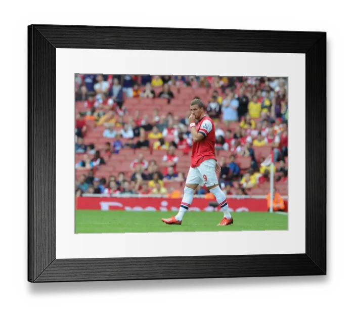Framed Print : Arsenal's Lukas Podolski in Action against Aston Villa (2013-14 Premier League) Framed Print : Arsenal's Lukas Podolski in Action against Aston Villa (2013-14 Premier League)