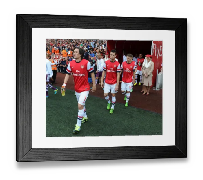 Framed Print : Arsenal's Rosicky, Koscielny, and Ramsey Before Arsenal v Aston Villa, 2013-14 Premier League