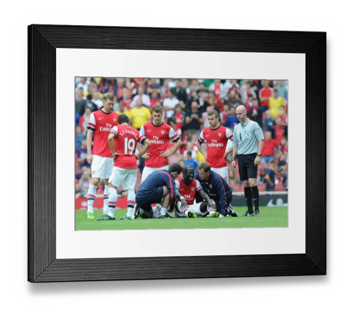 Framed Print : Arsenal: Bacary Sagna Receives Treatment from Medical Team vs Aston Villa (2013-14) Framed Print : Arsenal: Bacary Sagna Receives Treatment from Medical Team vs Aston Villa (2013-14)