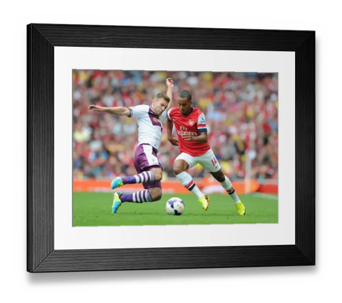 Framed Print : Theo Walcott Outmaneuvers Andreas Weimann: Arsenal vs Aston Villa, Premier League 2013-14