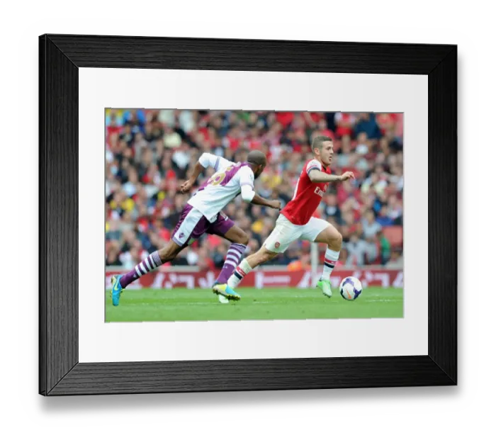 Framed Print : Jack Wilshere vs Fabian Delph: Battle in Midfield - Arsenal v Aston Villa, Premier League 2013-14