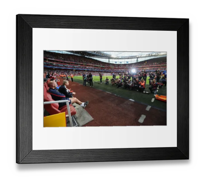 Framed Print : Arsene Wenger in the Dugout: Arsenal v Fenerbahce UEFA Champions League Play-offs, 2013