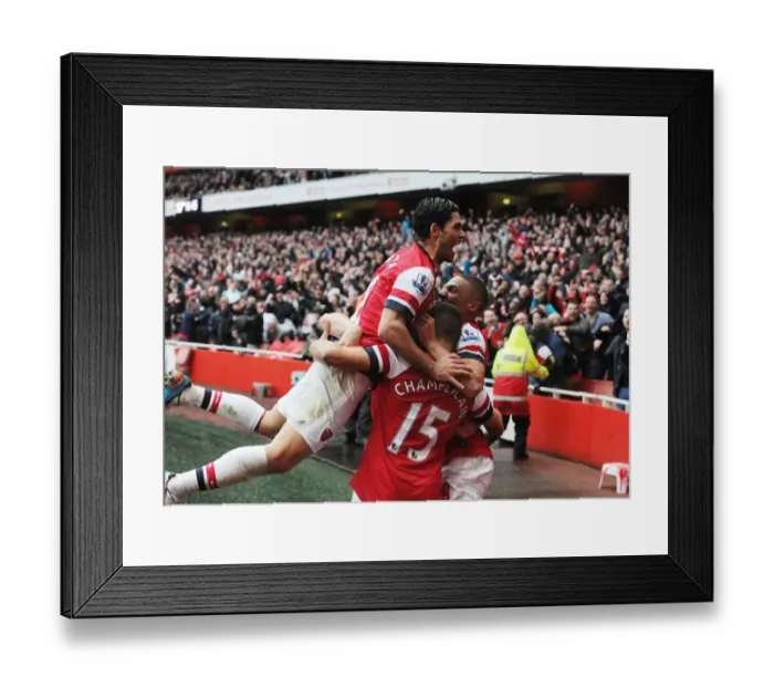 Framed Print : Arsenal Celebrate Second Goal Against Norwich City (2012-13)