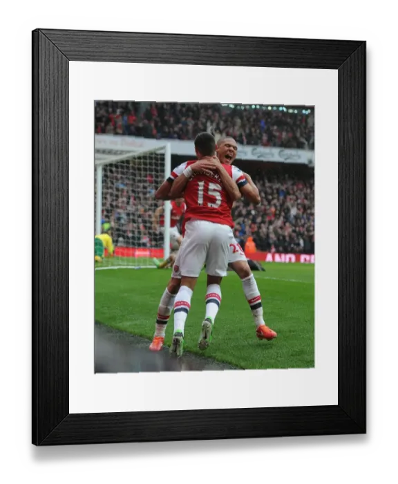 Framed Print : Arsenal's Oxlade-Chamberlain and Gibbs Celebrate Second Goal vs Norwich City (2012-13)